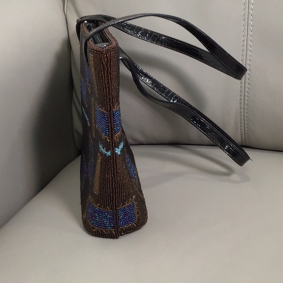 FENDI Limited Edition Beaded Tote  Handbag w/ Crocodile Embossed Patent Leather - Picture 6 of 15